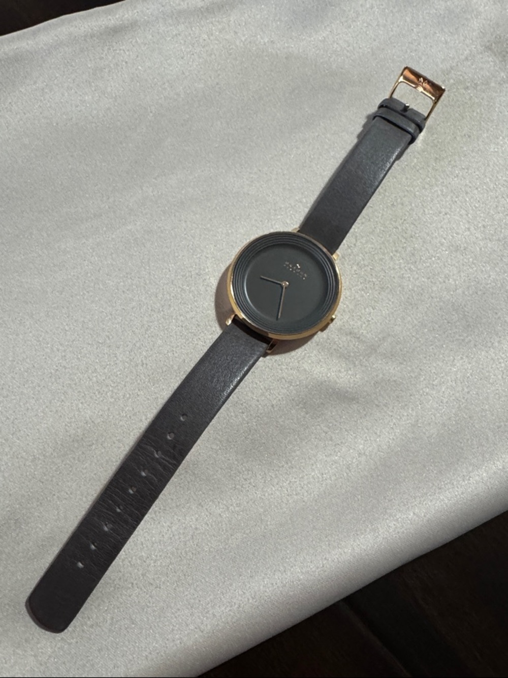 Skagen Grey Leather Strap Watch with Rose Gold Case